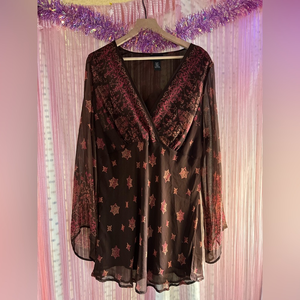 Lane Bryant Sheer Brown and Pink Blouse/ dress